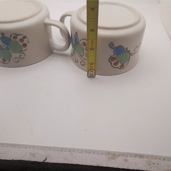 Vintage Butterfly Soup Bowls Cocoa Mugs Large Stoneware 16 oz MCM Boho - Picture 8 of 9